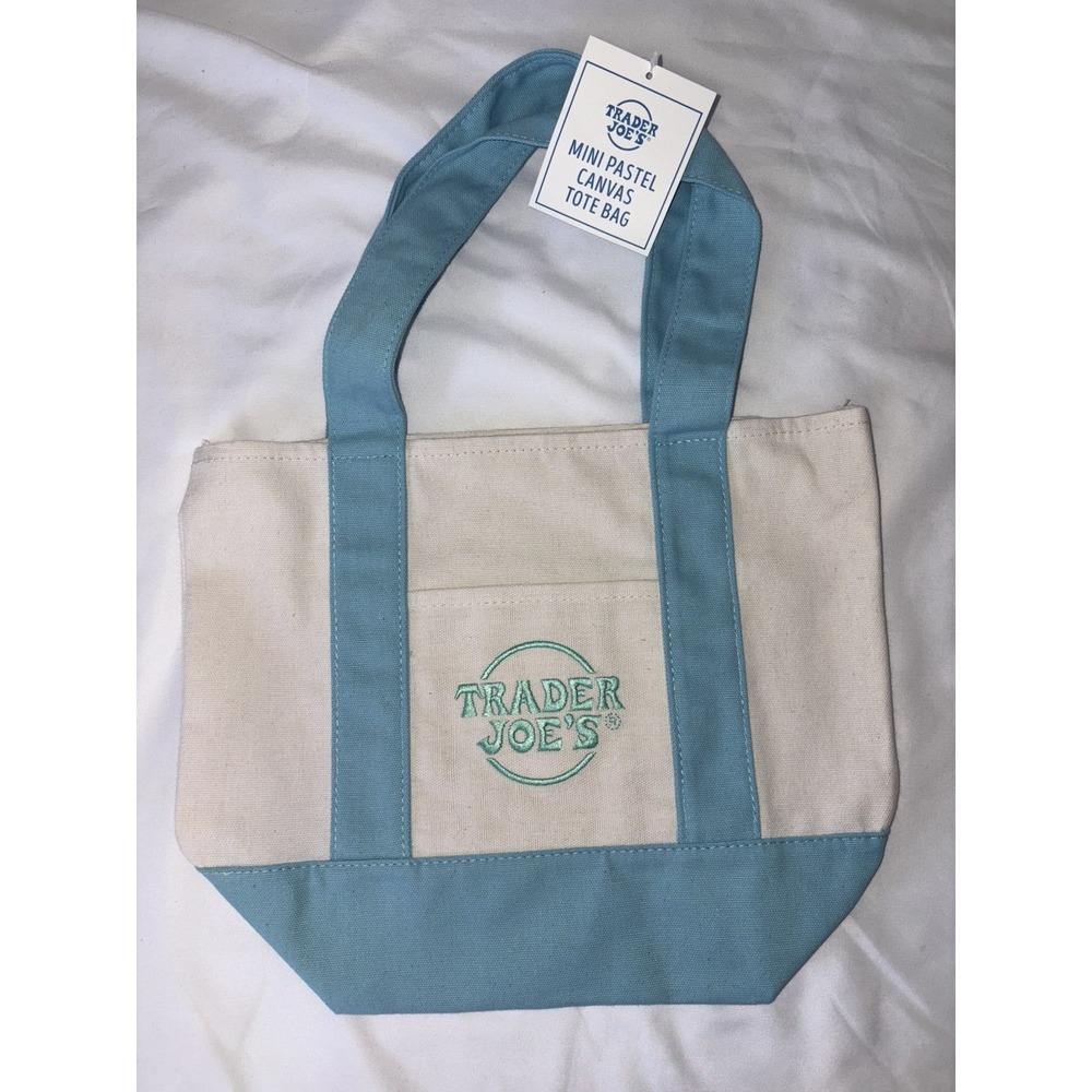 Trader Joe's 2026 Mini Canvas Pastel Reusable Tote Bag Blue- BRAND NEW‎ | US